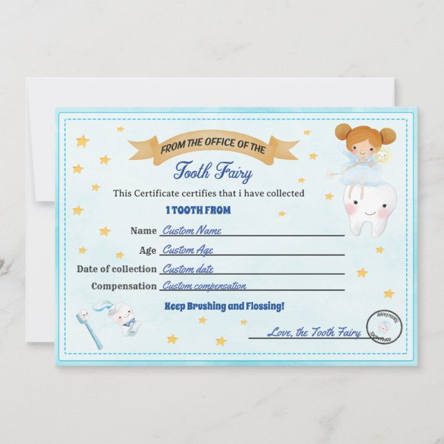 Convite Tooth Fairy Certificate - Lost Tooth Receipt (Frente)