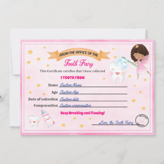 Convite Tooth Fairy Certificate - Lost Tooth Receipt