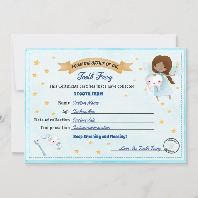 Convite Tooth Fairy Certificate - Lost Tooth Receipt (Frente)