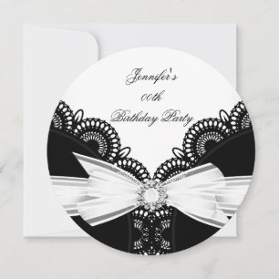 Convite Top de Diamante de Renda Preto e Branco Festa de A
