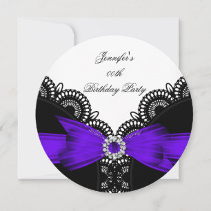 Convite Top de Lace Roxo Preto Branco para Festa de Aniver