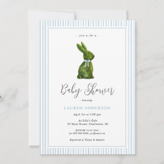 Convite Topiary Bunny Blue Baby Boy Shower 