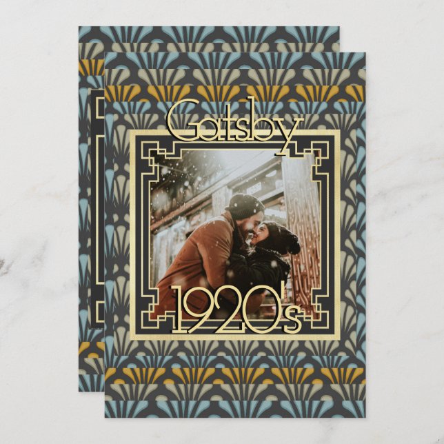 Convite Tópico em Gatsby Art Deco chic de 1920 (Frente/Verso)