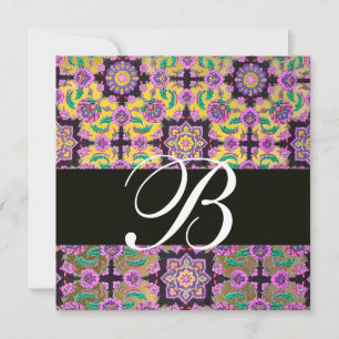 Convite TOPKAPI AMARELO NEGRO MONOGRAMA DE DAMASK rosa ver