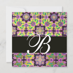 Convite TOPKAPI AMARELO NEGRO MONOGRAMA DE DAMASK rosa ver