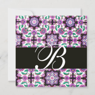 Convite TOPKAPI DAMASK MONOGRAM preto branco rosa verde