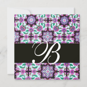 Convite TOPKAPI DAMASK MONOGRAM preto rosa azul verde