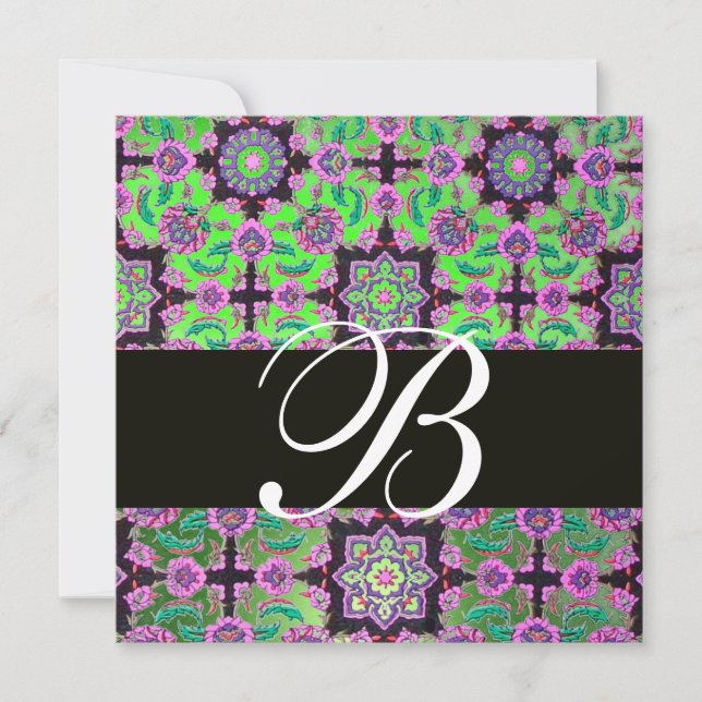 Convite TOPKAPI GREEN BLACK MONOGRAM cor-de-rosa azul (Frente)