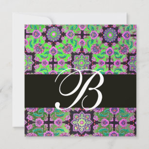 Convite TOPKAPI GREEN BLACK MONOGRAM cor-de-rosa azul