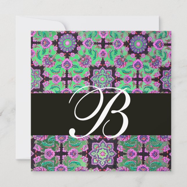 Convite TOPKAPI GREEN BLACK MONOGRAM cor-de-rosa azul (Frente)