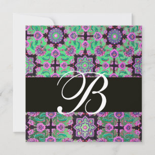 Convite TOPKAPI GREEN BLACK MONOGRAM cor-de-rosa azul