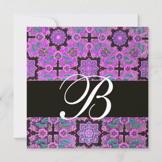 Convite TOPKAPI PURPLE BLACK MONOGRAM cor-de-rosa verde (Frente)