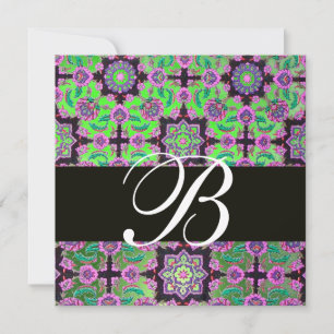 Convite TOPKAPI VERDE PRETO DAMASCO MONOGRAMA rosa azul