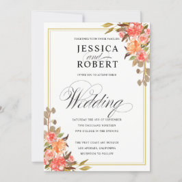 Convite Toque de Script Elegante do Casamento outono Flora