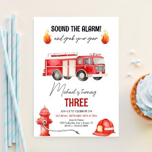 Convite Toque O Alarme Bombeiro Caminhão De Bombeiros Aniv