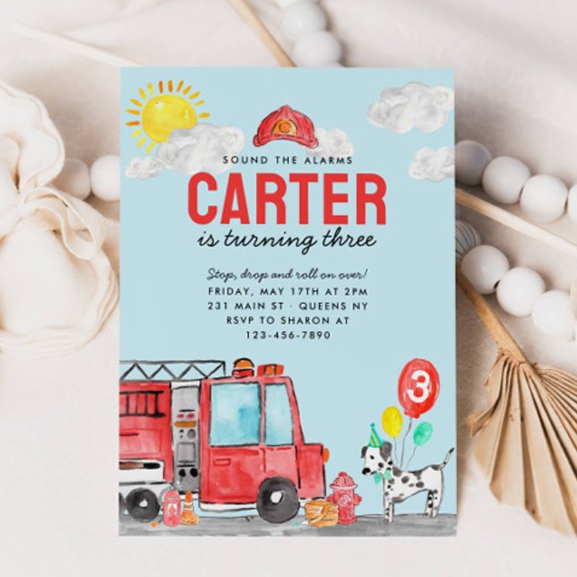 Convite Toque o Alarme Caminhão de Bombeiros Aniversário d (Criador carregado)
