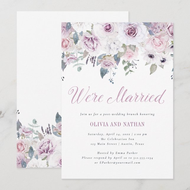 Convite Toque Violeta | Celebração Floral Pós-Casamento (Frente/Verso)