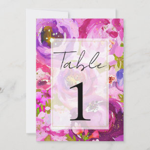Convite Toques de Rosa e Roxo Número de Mesa Floral Vibran