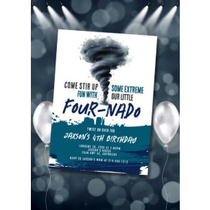 Convite Tornado Redemoinho Furacão Grunge Aniversário Azul