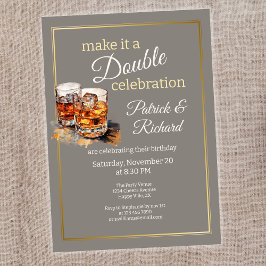 Convite Torne-o um Copo de Uísque Cinza de Dupla Celebraçã