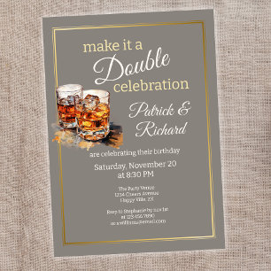 Convite Torne-o um Copo de Uísque Cinza de Dupla Celebraçã