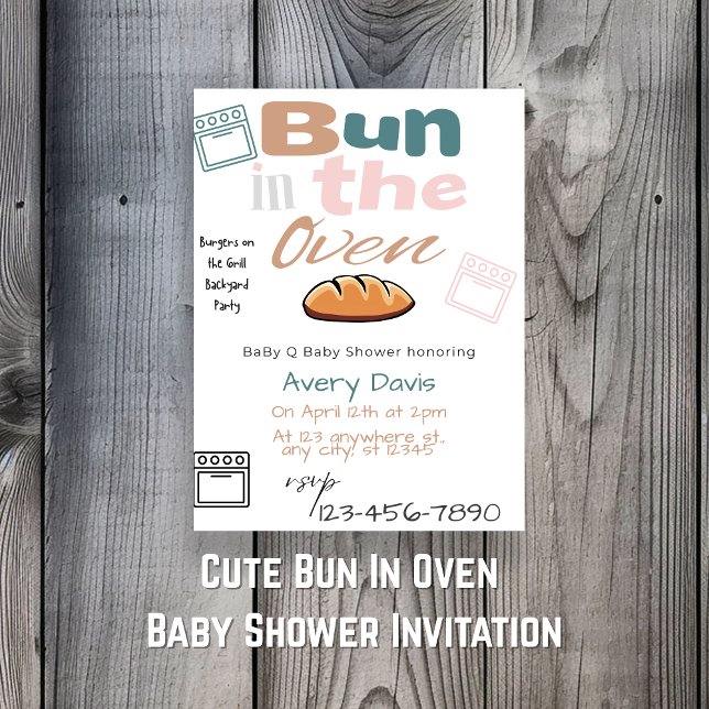 Convite Torneio Bonito No Chá Forno BaBy Q (Cute Bun In Oven BaBy Q Shower Invitation
)