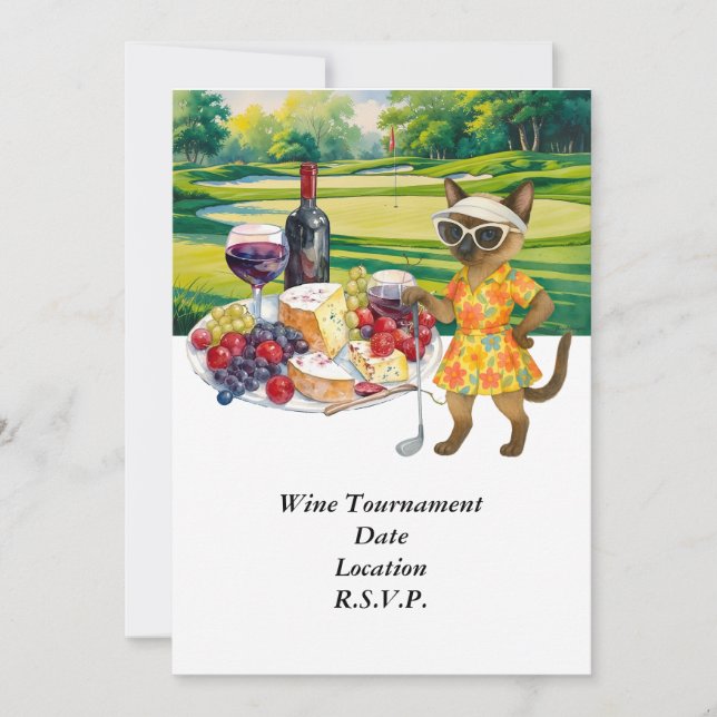 Convite Torneio de degustação de vinho de golfe com vinho  (Frente)