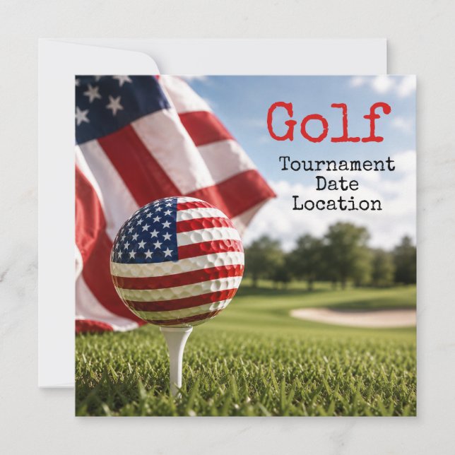Convite Torneio de golfe com bola de golfe com a bandeira  (Frente)