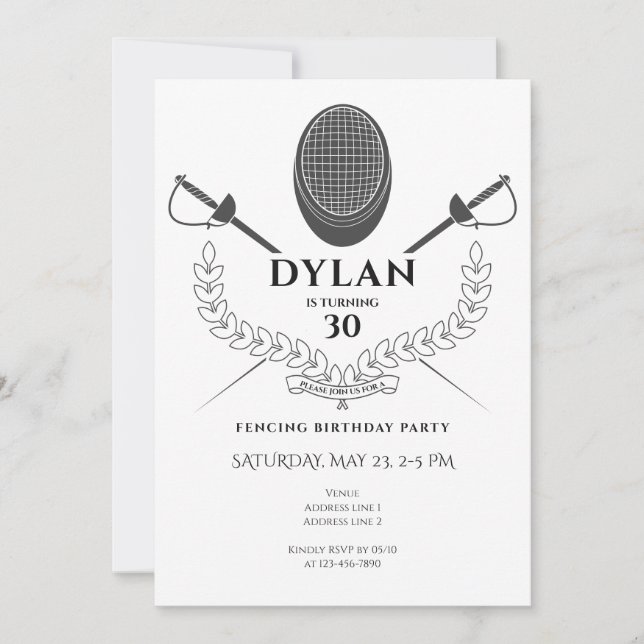 Convite Torneio Festa de aniversário Foil Épée Saber (Frente)