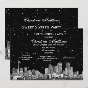 Convite Toronto Etch Estrela DIY Cor BG Doce 16 Preto