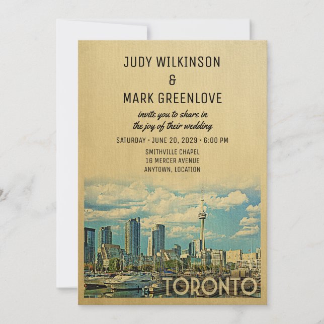 Convite Toronto Wedding Invitation Vintage Canadá (Frente)