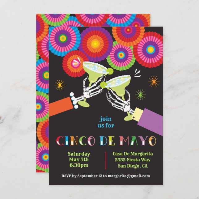 Convite Torrada de Margarita de Esqueleto Festa do Cinco D (Frente/Verso)