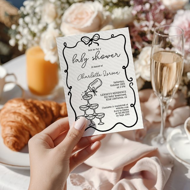 Convite Torre de Bebidas Excêntricas Coquette Bow Baby Sho (Quirky Drinks Tower Coquette Bow Baby Shower Invitation)