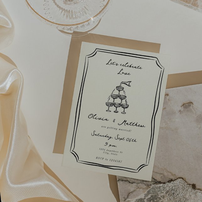 Convite Torre de Champanhe de Casamento Whimsical (whimsical wedding invitation)