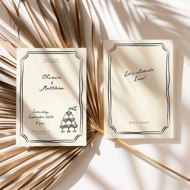 Convite Torre de Champanhe de Casamento Whimsical (Criador carregado)