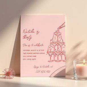 Convite Torre de Champanhe Desenhada à Mão 30 Trinta e Ani