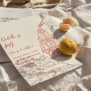 Convite Torre de Champanhe Desenhada à Mão Quarenta aniver