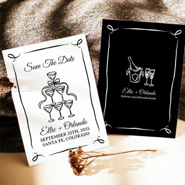 Convite Torre De Champanhe Desenhada À Mão, Salva A Data (Criador carregado)