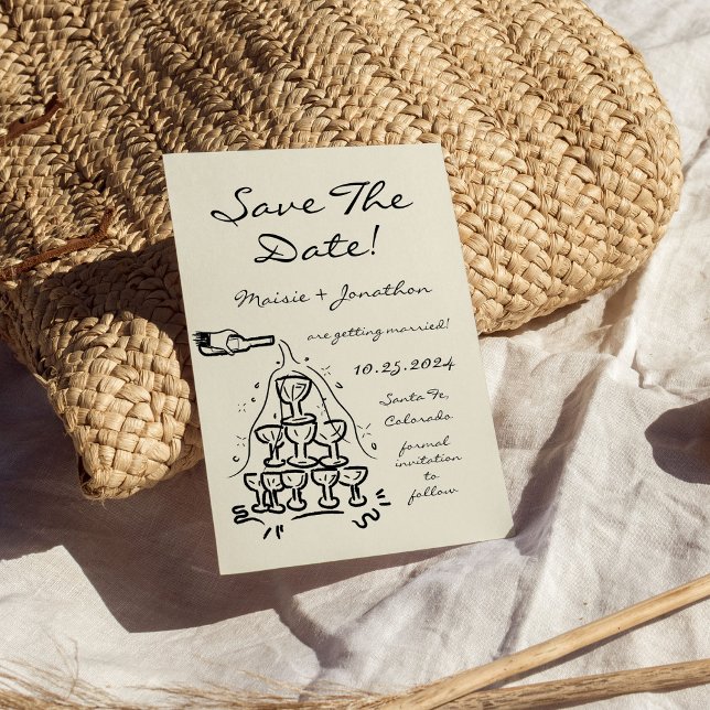 Convite Torre De Champanhe Desenhada À Mão, Salva A Data (Criador carregado)