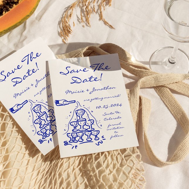 Convite Torre De Champanhe Desenhada À Mão, Salva A Data (Criador carregado)