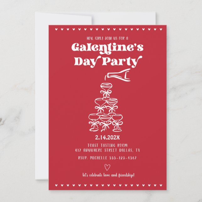 Convite Torre de Champanhe do Dia de Galentine (Frente)