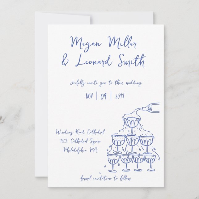 Convite Torre de champanhe Funky guarde o casamento (Frente)