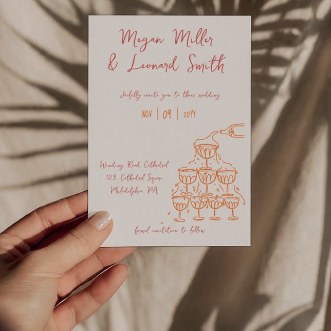 Convite Torre de champanhe Funky guarde o casamento (Criador carregado)