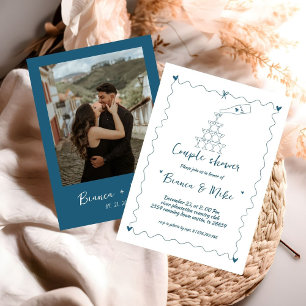 Convite Torre de Champanhe Manuscrita Funky para Chá de Ca