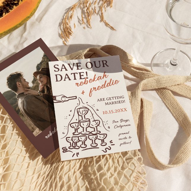 Convite Torre de Champanhe Manuscrita Salve a Data (Criador carregado)