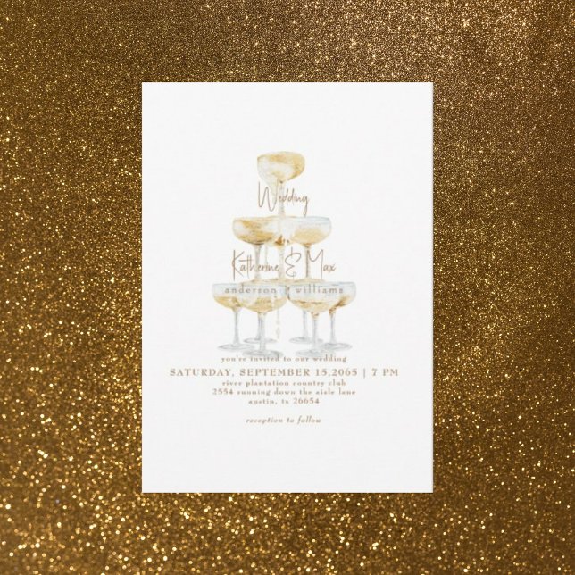 Convite Torre de Champanhe Texto Dourado Casamento  (Criador carregado)