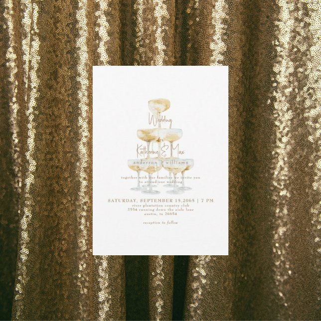 Convite Torre de Champanhe Texto Dourado Casamento II (Criador carregado)