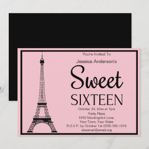 Convite Torre de Eiffel Preta e Rosa Parisiense Doce Dezes