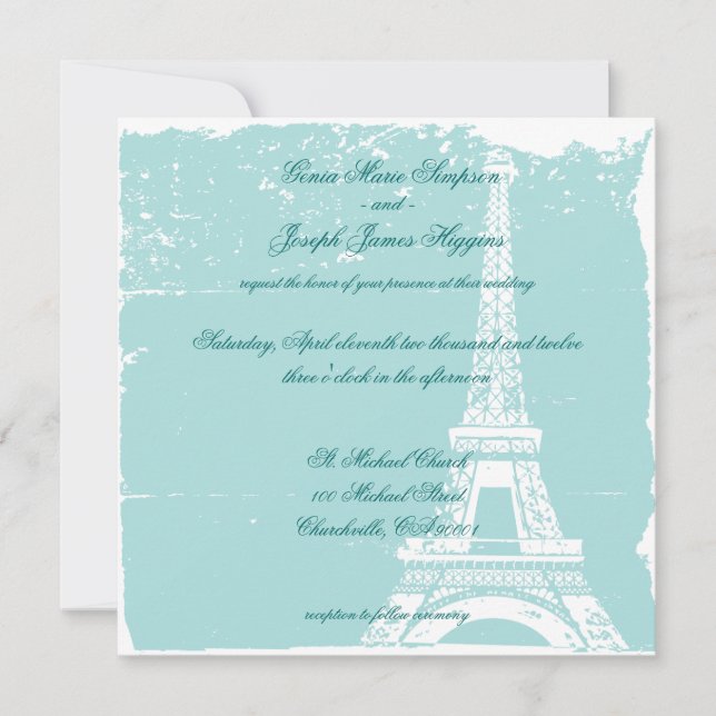 Convite Torre Eiffel azul que Wedding Inviations (Frente)