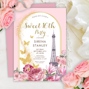 Convite Torre Eiffel Brilha & Flores Doce 16 Feminino